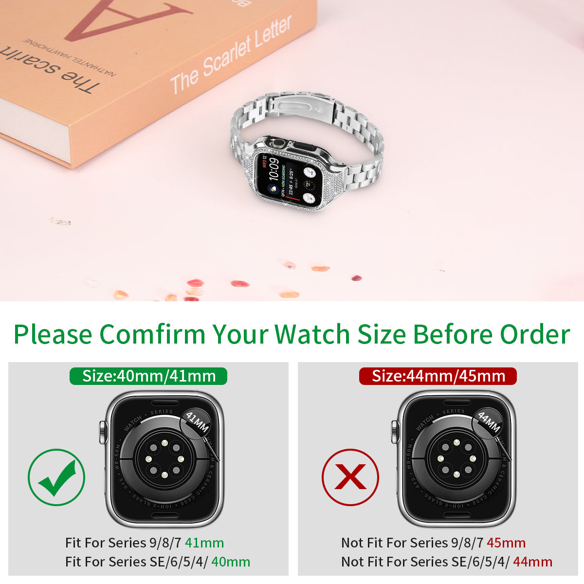For Apple Watch Series 7 / 8 / 9 41mm Folding Buckle 3 Beads Stainless Steel Watch Strap with Watch Case - Silver For Apple Watch Series 7 / 8 / 9 41mm Folding Buckle 3 Beads Stainless Steel Watch Strap with Watch Case - Silver